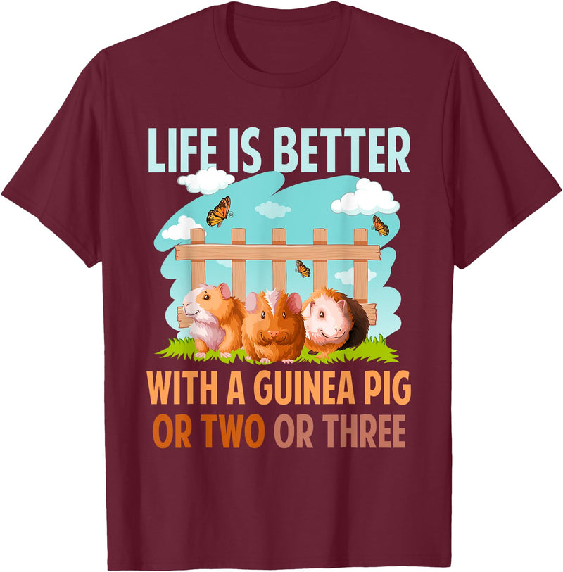 Cute Guinea Pig Apparel Life Is Better With A Guinea Pig Wheek Cavy Lover T-Shirt - Burgundy