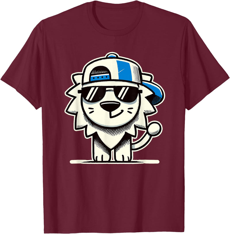 Nerrrdy Lion Hipster Men Women Kids Boys Girls Funny Lion T-Shirt - Burgundy