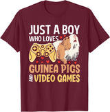 Guinea Pig Gifts for Gamer Co. Just a Boy Who Loves Guinea Pigs and Video Games Gaming T-Shirt - Burgundy