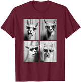 Funny Animal Photography Clothing Co. Funny Llamas with Sunglasses Cool Llama Animals Photo Booth T-Shirt - Burgundy