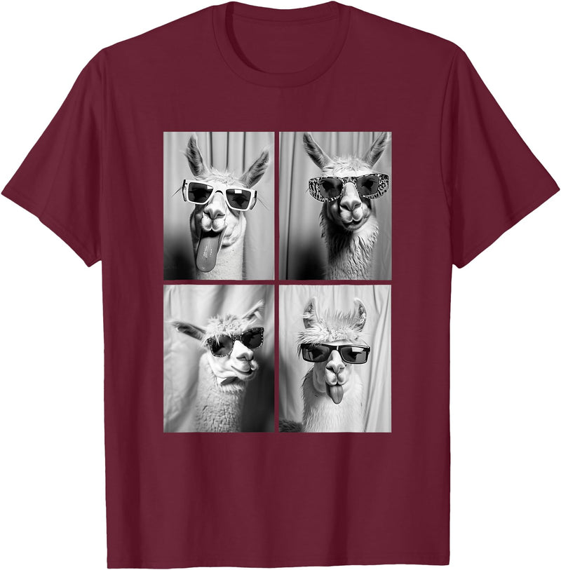 Funny Animal Photography Clothing Co. Funny Llamas with Sunglasses Cool Llama Animals Photo Booth T-Shirt - Burgundy