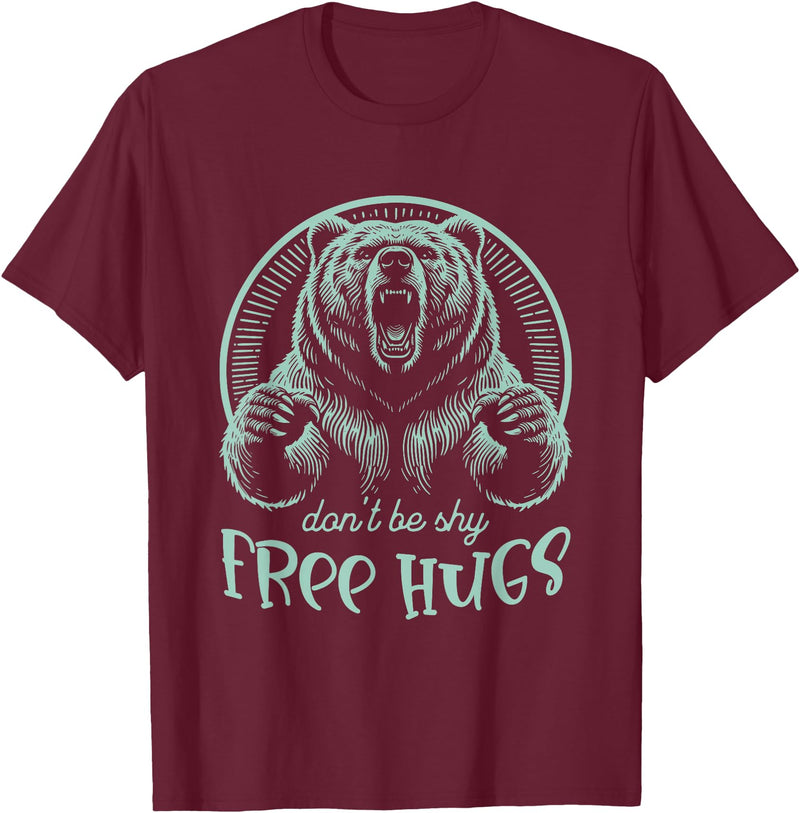 Hugging Family & Relations s Gifts & Apparel 'FREE-Hugs' s Grizzly Bear s 'Woodcut Style' T-Shirt - Burgundy