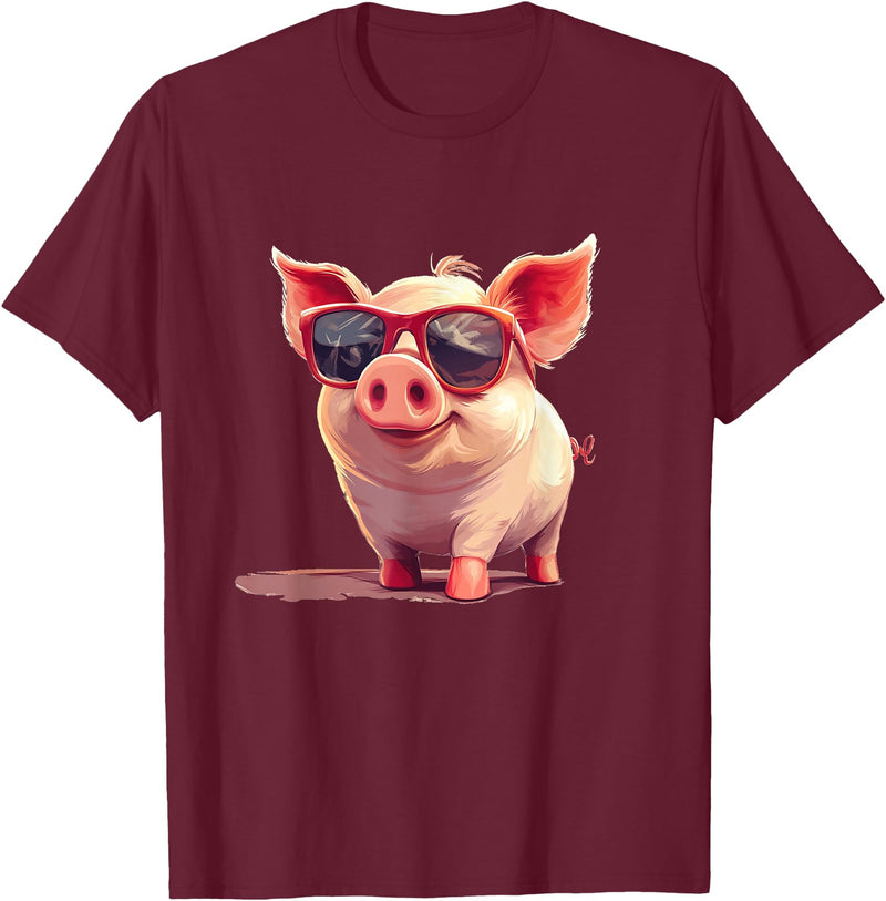 Funny Piggy Pig Sunglasses Piggy Costume for bespectacled Pigs Lovers T-Shirt - Burgundy