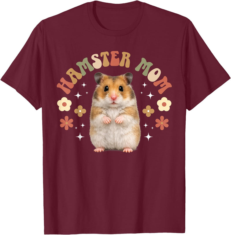 Hamster Mom Groovy Hamster Mama Hamster Owner Hamster Lover T-Shirt - Burgundy