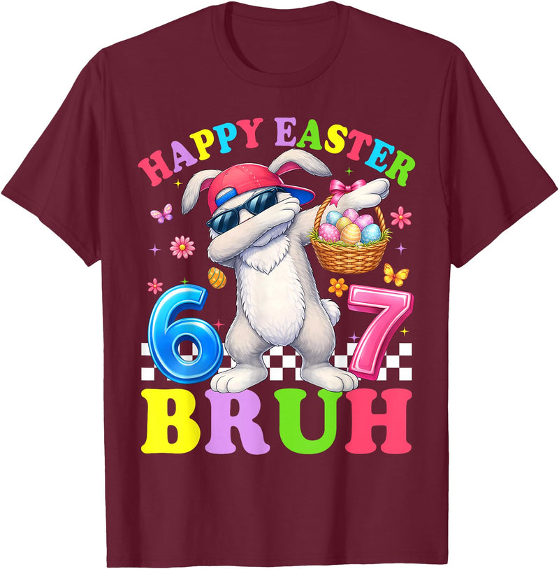Six Seven Happy Easter 67 Dabbing Rabbit Meme Bunny Kids Boy T-Shirt in Burgundy