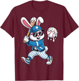 Funny Baseball Drip Rabbit Bunny Easter Men Boys Kids T-Shirt in Burgundy