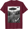 Toto17 Giraffe Lover Co. Giraffe Selfie with Alien UFO Funny Giraffe Lover Men Women T-Shirt - Burgundy