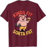 Funny Fitness Humor Food Lifestyle Merch. Kinda Fit Sorta Fat Funny Workout Burger Pig Gym T-Shirt - Burgundy