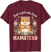 Just a Girl Who Loves Hamsters Cute Floral Pet Aesthetic T-Shirt - Burgundy