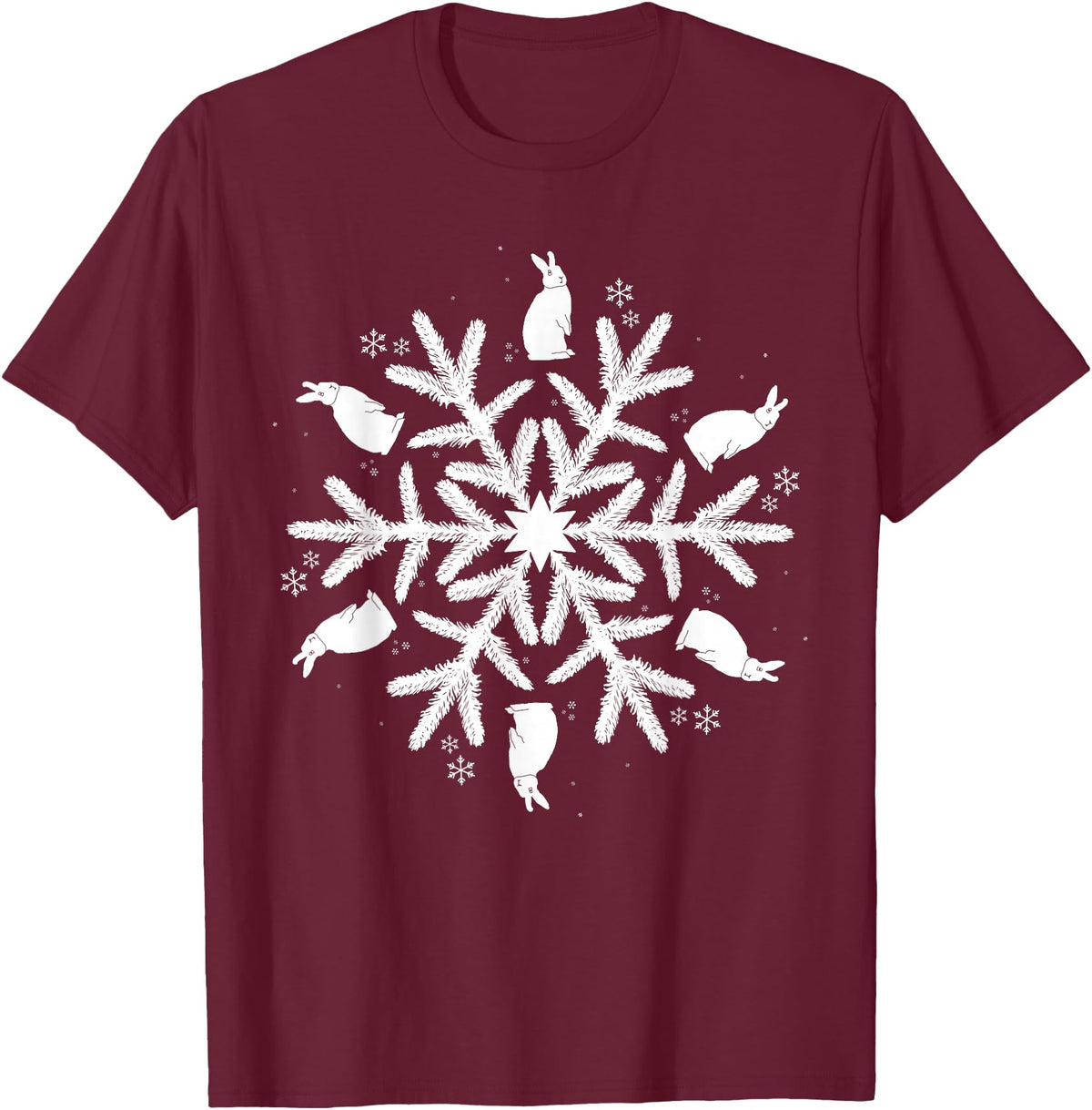 Snowflake Christmas Rabbit T-Shirt in Burgundy