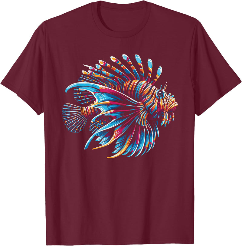 Lionfish Marine Fish Artwork Lionfish Lion Fish Lover T-Shirt - Burgundy