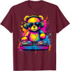 Magical and Funny DJ Gifts Colorful DJ Teddy Bear T-Shirt, Unisex-Kids, Black, Small, Long Sleeve, Classic Fit, Polyester 100% - Burgundy