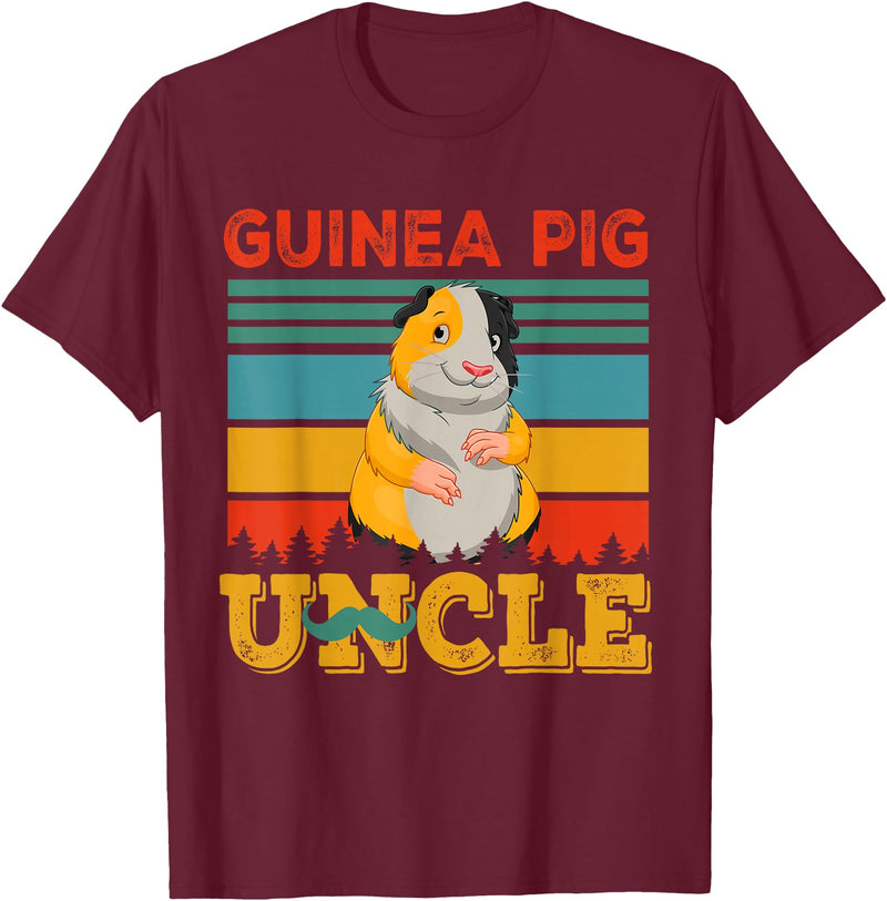 Rodent Father's Day Costume Vintage Retro Guinea Pig Uncle Matching Rodent Lover Family T-Shirt - Burgundy