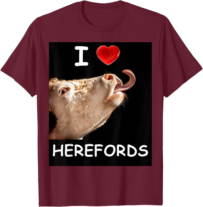 WhiteHorseDepot I Love Herefords with Cow Tongue T-Shirt - Burgundy