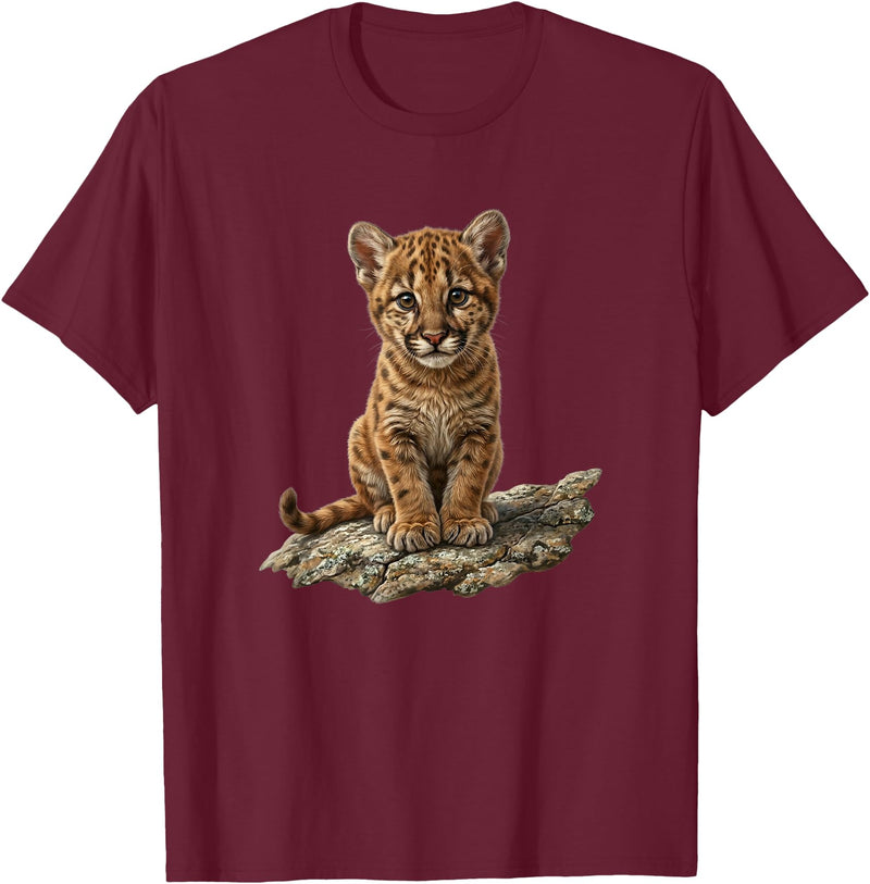 Cute Cougar & Mountain Lion Apparel Cute Mountain Lion Cub Cougar T-Shirt - Burgundy