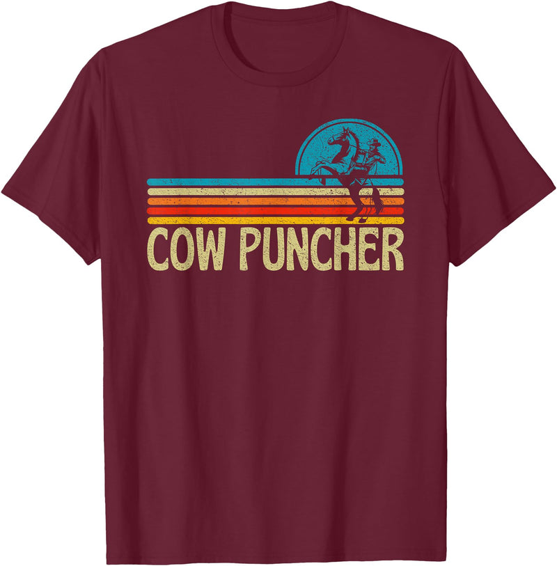Cow Puncher Cowboy Graphic Funny Western Cow Puncher Cowboy Country T-Shirt - Burgundy