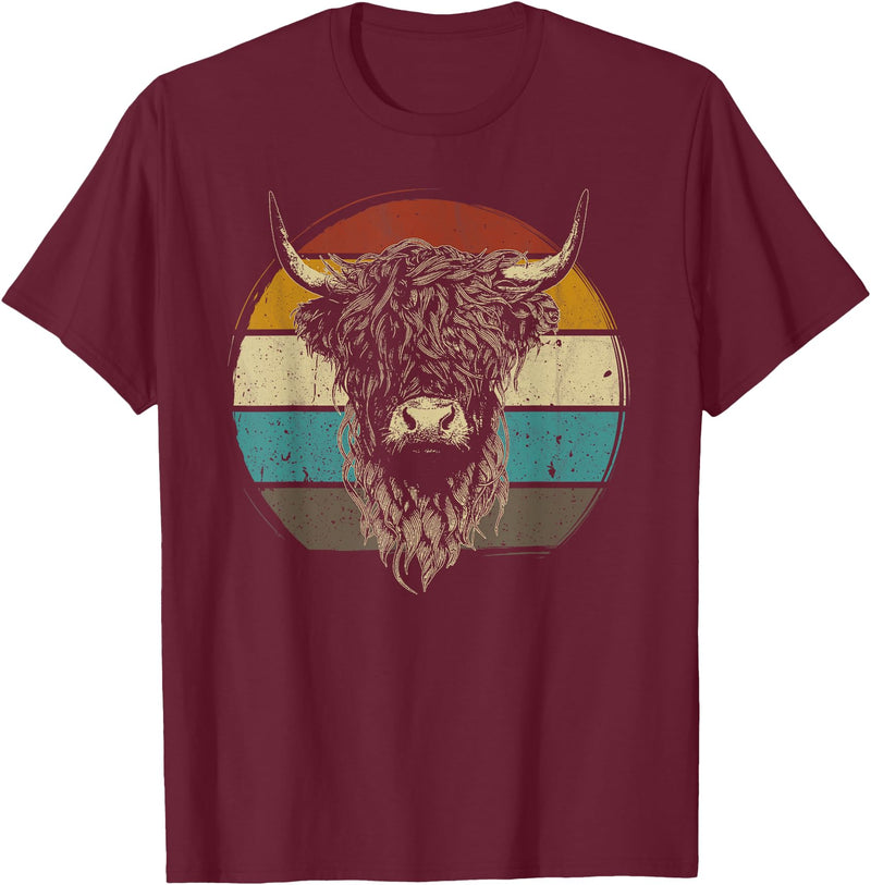 Scottish Highland Cow Lovers men woman kids Scottish Highland Cow Cattle Hairy Cow Retro for Cow Lovers T-Shirt - Burgundy