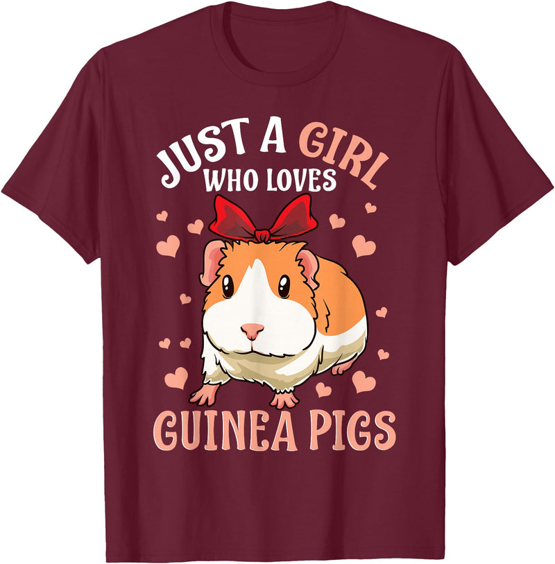 Cute Guinea Pig Co. Just A Girl Who Loves Guinea Pigs Lover Mom Girls Cavy T-Shirt - Burgundy