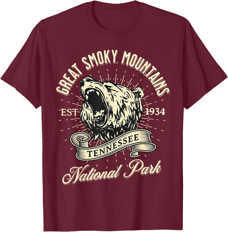 Great Smoky Mountains National Park Tennessee USA Great Smoky Mountains National Park Tennessee Bear Hike T-Shirt - Burgundy