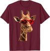 Giraffe Designs. Giraffe Wearing Sunglasses Funny Graphic T-Shirt - Burgundy