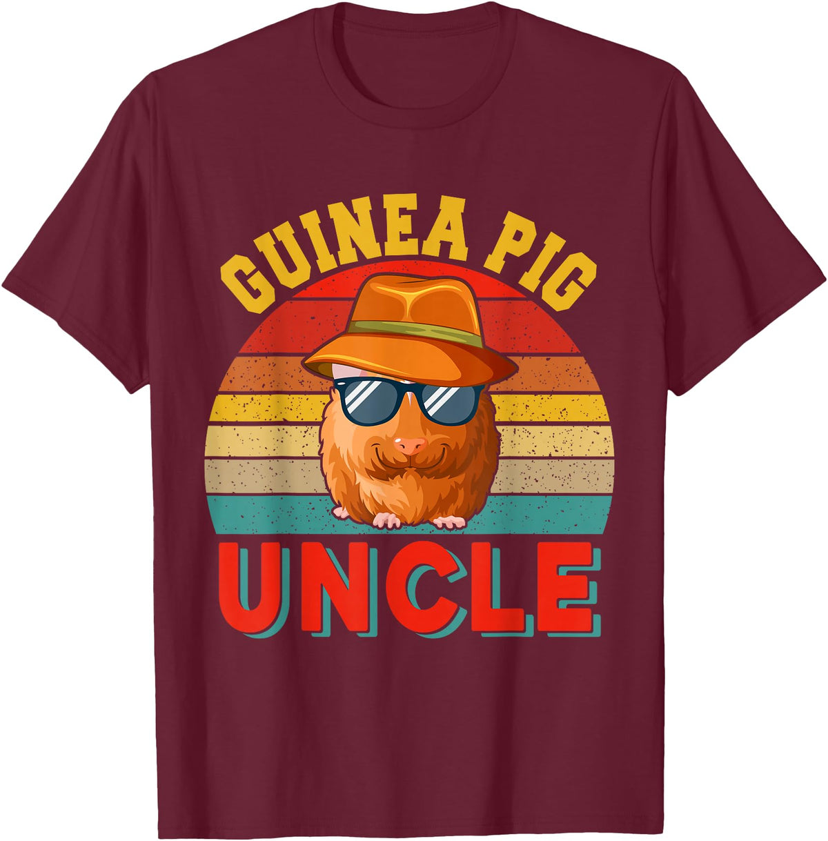 Rodent Father's Day Costume Vintage Retro Guinea Pig Uncle Cute Guinea Pig Sunglasses T-Shirt - Burgundy