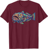 Abstract Ocean Art Stargazer Fish Deep Sea Aquarium Bottom Dweller T-Shirt - Burgundy