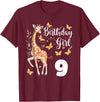 Giraffe Birthday Party by LazyPanda Giraffe 9th Birthday Girl 9 Years Old Giraffe Lover T-Shirt - Burgundy