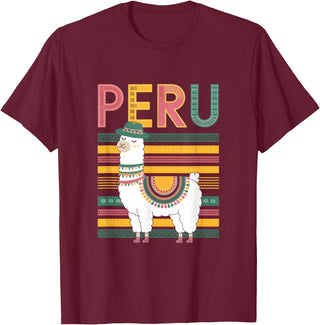 Shirt-o-Topia Cute Peruvian Llama from Peru - Fun Peru Design T-Shirt - Burgundy
