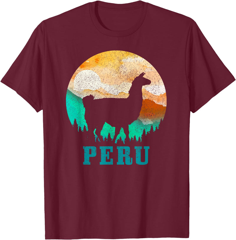 Peru Apparel Co. Peru Llama Alpaca Peruvian Roots Pride Vintage Peru T-Shirt - Burgundy