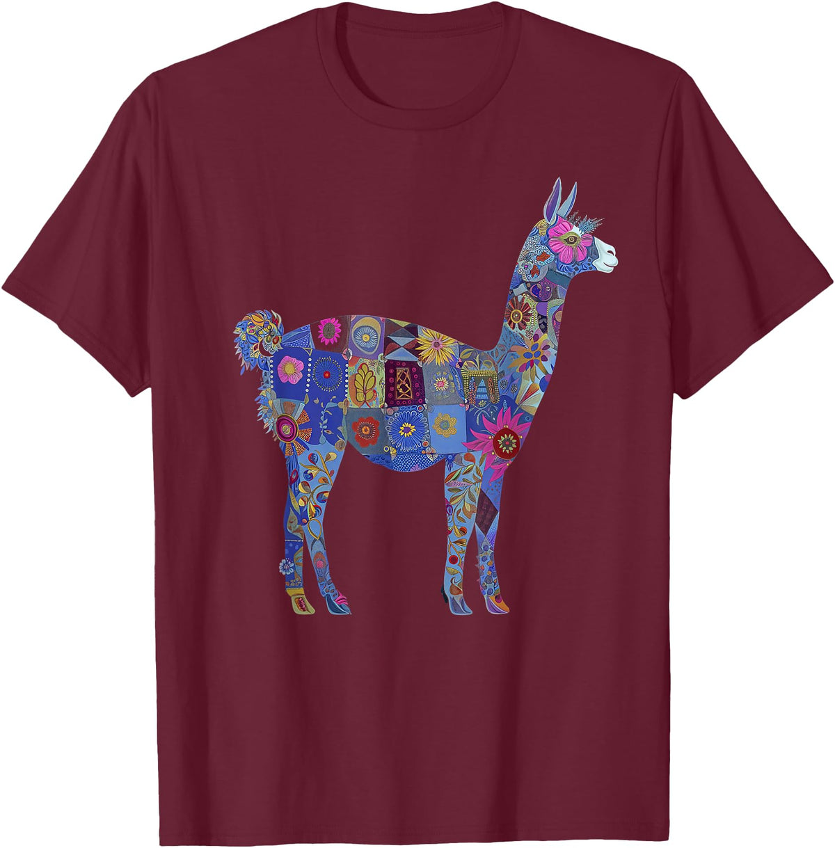 We Love Llamas & Alpacas - Peru Souvenirs Co. Peru Souvenir Llama Alpaca Flowers Peruvian Souvenir T-Shirt - Burgundy
