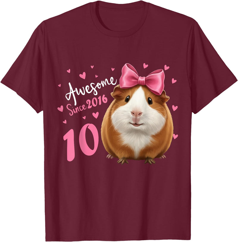 Funny Guinea Pig Birthday Party Girls 10 Years Old Guinea Pig Birthday for Girls 10th Bday T-Shirt - Burgundy