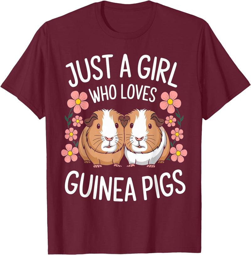 Just a Girl Who Loves Guinea Pigs Guinea Pig For Girls Teenagers Guinea Pigs Adoption T-Shirt - Burgundy