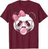 Panda Bear Bubblegum Panda Bear Wearing Glasses and Blowing Pink Bubble Gum T-Shirt - Burgundy