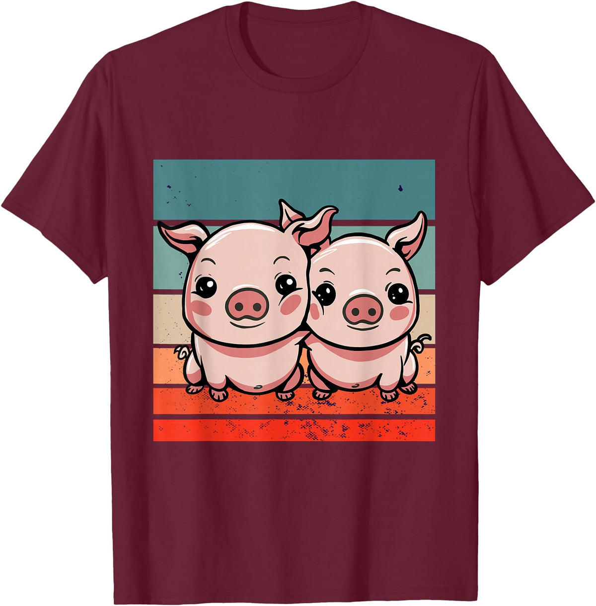 Cute Sibling Baby Little Pink Pig Sister Animal Pig Lovers T-Shirt - Burgundy