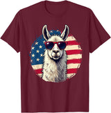 Funny Llama Alpaca Animal Lover Gifts Clothing Llama Alpaca American Flag USA Patriotic T-Shirt - Burgundy