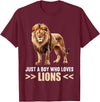 Lions Lion Lovers Shop Just a Boy who loves Lions Lion T-Shirt - Burgundy