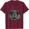 ROSS BOSS Funny Guinea Pig Graphic Tees Guinea Pig Shirt Headphones T-Shirt - Burgundy