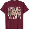 Spooky Season Ghost Halloween Shirt Spooky Season Leopard Camo Checkered Ghost Halloween Fall T-Shirt - Burgundy