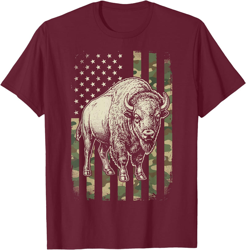 Usa Patriot American Bison Western Bufallo Bison USA Flag American Buffalo 4th of July T-Shirt - Burgundy