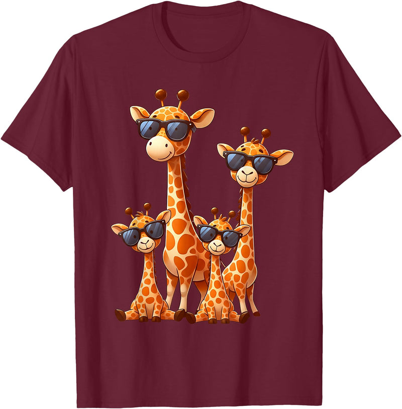 Zoo Family Funny Giraffe Animal Gifts Giraffe Family Sunglasses Safari Zoo Animal Lover Giraffes T-Shirt - Burgundy