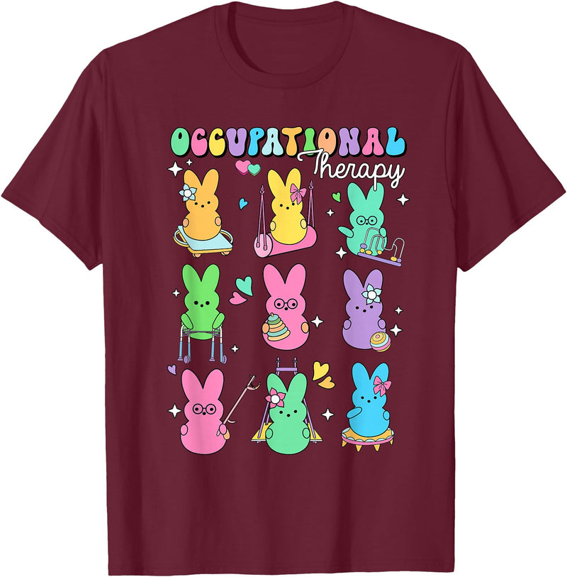 Men Women Rabbit T-Shirt (Black) in Burgundy
