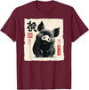 The Art of Print by MCMA - Digitally Enhanced Art Cute Japanese Pig Art Vintage Chinese Zodiac Good Fortune T-Shirt - Burgundy