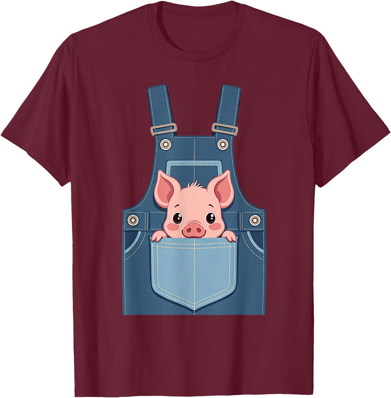 Pig Farm Animal Costumes Pig Costume - Funny Farmer, Pocket, Farm, Women, Men, Kids T-Shirt - Burgundy