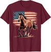 Patriotic Farm Horseback Riding 4th Of July Horse Patriotic American Horse USA Flag Western T-Shirt - Burgundy
