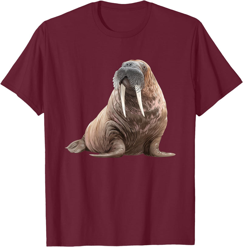 Walrus Designs. Walrus Seal Sea Lion Graphic T-Shirt - Burgundy
