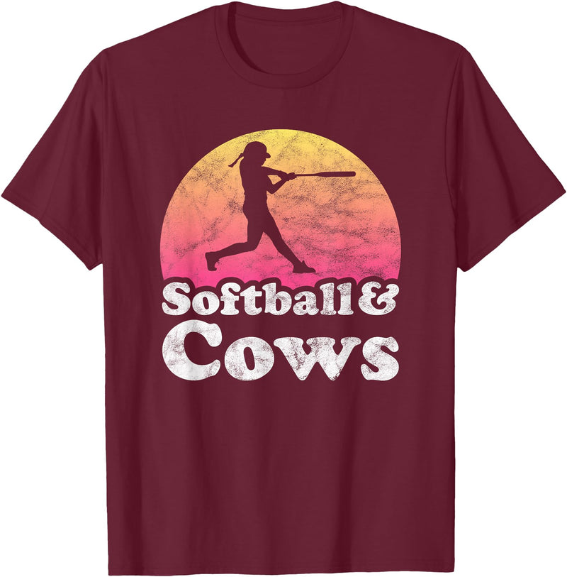 Softball and Cows Apparel Co Softball and Cows Women or Girls Cow T-Shirt - Burgundy