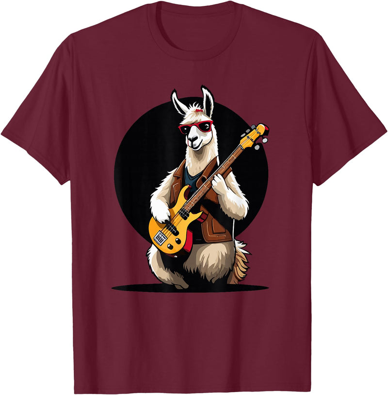 Music Lovers Alpaca Llama playing Guitar Llama playing Electric Guitar, Llama Guitarist T-Shirt - Burgundy