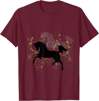 NickerStickers Leaping Arabian Horse with Pretty Flourish T-Shirt - Burgundy