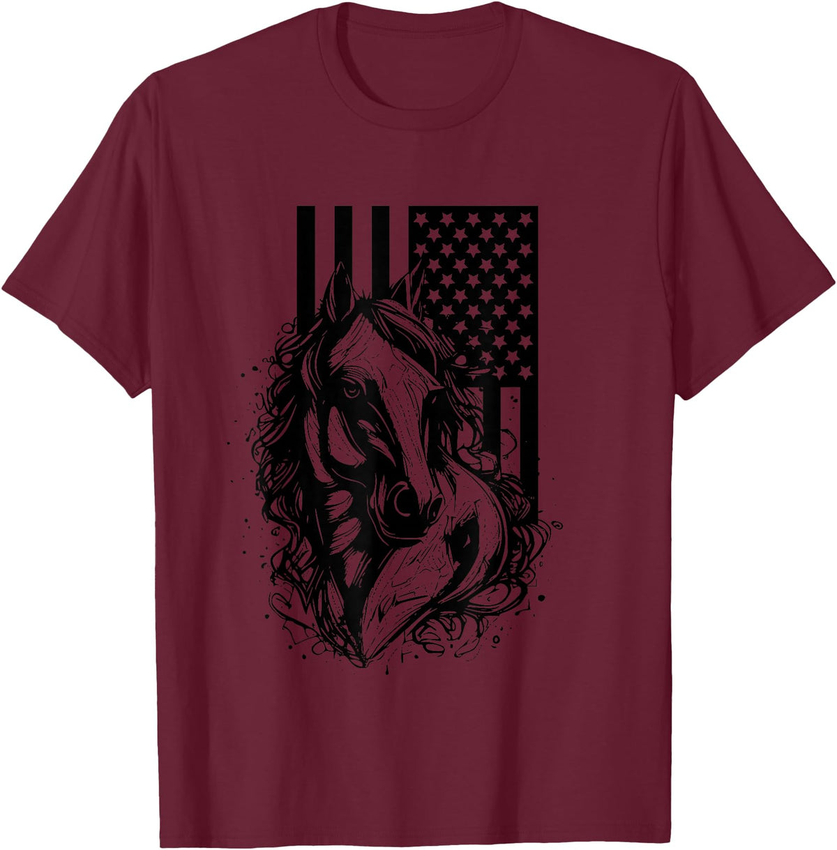 BASBO American Flag Horseback Riding Apparel - Horse T-Shirt - Burgundy