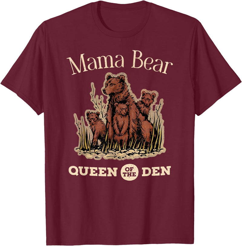 Mama Bear Queen of the Den Products Mama Bear Queen of the Den – Mother with Cubs and Family T-Shirt - Burgundy